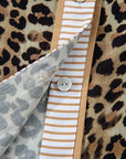 Leopard Contrast Stripe Buttoned V-Neck Shirt