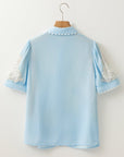 Floral Ricrac Trim Puff Sleeve Buttoned Shirt