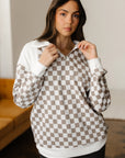 Checker Ribbed Patchwork Quarter Zip Sweatshirt