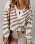 Ayla Stripe Textured Hooded Long Sleeve Top