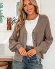 Textured Knit Button Front V-Neck Cardigan