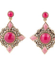 Embellished Pink Quartz Golden Post Drop Earrings