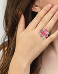 Embellished Pink Quartz Golden Statement Ring
