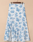Floral Boho High Waist Ruffle Split Maxi Skirt