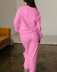 Solid V-Neck Pullover and Drawstring Sweatpants Set