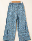 Leopard Exposed Seam Wide Leg Drawstring Jeans