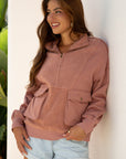 Solid Reverse Seam Half-Zip Side Pocket Sweatshirt