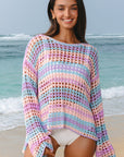 Stripe Open-Knit Beach Cover-Up Sweater