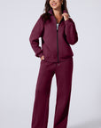 Solid Zip-Up Jacket and Drawstring Pants Set