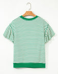 Stripe Contrast Detail Ruffle Short Sleeve Top