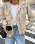Textured Knit Pocketed Drawstring Hooded Jacket