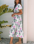 Floral Puff Sleeve V-Neck Maxi Dress