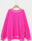 Plus Size Solid Corded Knit Drop Shoulder Top
