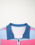 Plus Size Stripe Colorblock Patchwork Half-Zip Top