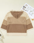 Plus Size Colorblock Hollowed Knit Hooded Sweater