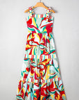 Abstract Stripe Patchwork Tie Strap Maxi Dress
