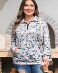 Plus Size Camo Quarter Zip Kangaroo Pocket Sweatshirt