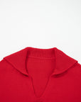 Solid Collared V-Neck Ribbed Edge Sweater