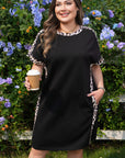Plus Size Leopard Patchwork Shift T-Shirt Dress