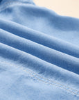 Denim Chambray Ruffle 3/4 Sleeve Buttoned Shirt