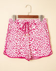Leopard Contrast Trim Elastic Waist Drawstring Shorts