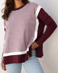 Stripe Colorblock Patchwork Dolman Sleeve Sweater