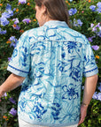 Plus Size Scallop Trim Floral Short Sleeve Blouse
