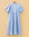 Plus Size Stripe Shirred Collared V-Neck Midi Dress