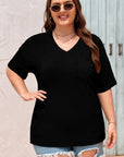 Plus Size Solid Corded Knit V-Neck T-Shirt