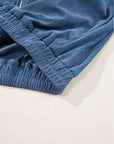 Solid Corduroy Zip-Up Pocketed Hooded Jacket