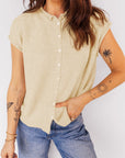 Solid Button-Front Rolled Hem Sweater Top