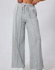 Solid Seam Drawstring Wide Leg Sweatpants