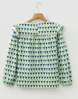 Floral Lace Trim Ruffle Long Sleeve Blouse