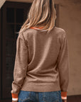 Varsity Stripe Contrast Trim V-Neck Sweater