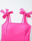 Solid Square Neck Tie Strap Open Back Swimsuit
