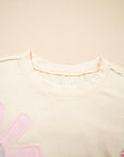 Floral Patch Exposed Stitching Crew Neck Tee