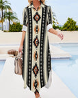 Baha Ranch Colores de Mexico Southwestern Aztec Button-Up Long Sleeve Shirt Dress