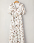 Floral Puff Sleeve V-Neck Buttoned Front Dress