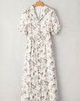 Iliana Floral Puff Sleeve V Neck Buttoned Front Maxi Dress