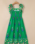 Floral Contrast Trim Knotted Straps Midi Dress
