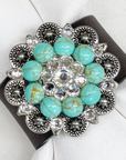 Antique Silver Turquoise/Clear Crystal Concho Napkin Ring