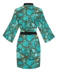 Baha Ranch All Turquoise Satin Kimono Sleeve Robe
