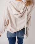 Solid Corduroy Zip-Up Pocketed Hooded Jacket