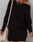Solid Asymmetric Neck Sweater Mini Dress