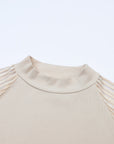 Stripe Ribbed Mesh Long Sleeve Crewneck Top