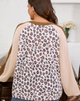 Plus Size Leopard Colorblock Ribbed V-Neck Pullover