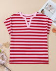 Stripe Split V-Neck Short Sleeve T-Shirt