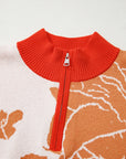 Floral Half Zip Collared Pullover Sweater