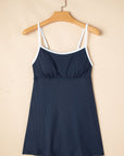 Contrast Trim Ribbed Lined Swim Dress w/ Pockets