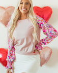 Floral Patchwork Smocked Lantern Sleeve Top